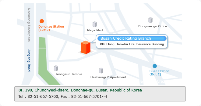 8F, 190, Chungnyeol-daero, Dongnae-gu, Busan, Republic of Korea. Tel : 82-51-667-5700, Fax : 82-51-667-5701~4.