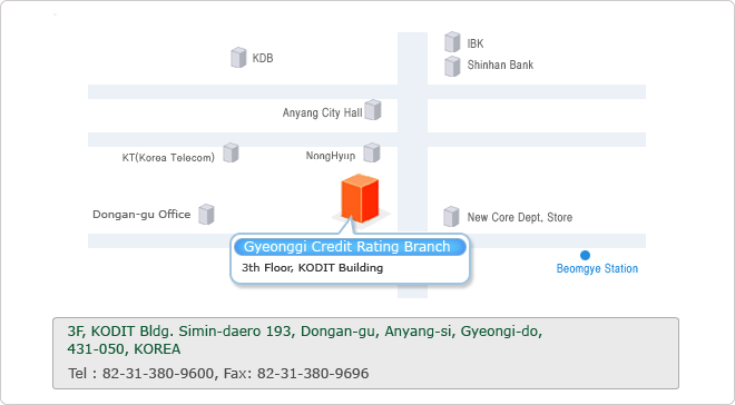 3F, KODIT Bldg, Simin-daero 193, Dongan-gu, Anyang-si, Gyeonggi-do, 431-050, KOREA. TEL:82-31-380-9600, FAX:82-31-380-9696.